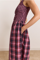 Molly Midi Dress - Magenta Check