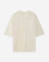 Openwork knit cardigan shirt collar ecru Vadim
