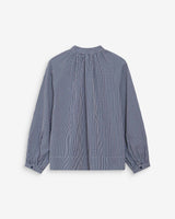 Oversized cotton check V-neck blouse marine Varry