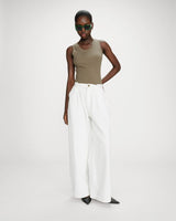 Oversized jeans with mid-rise waist white Pompon