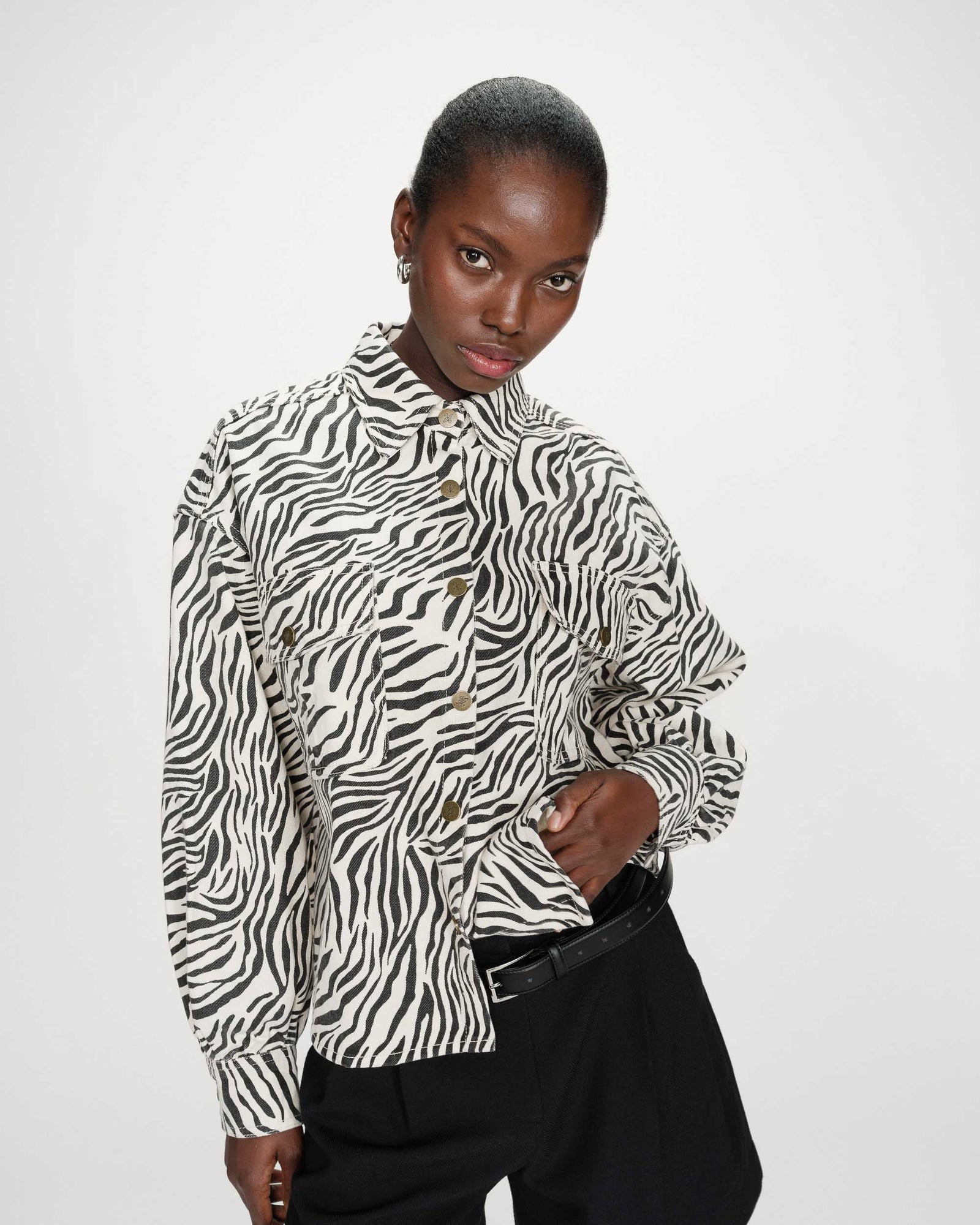 Oversized printed cotton shirt jacket zebre Vana – ANOTHER STORY