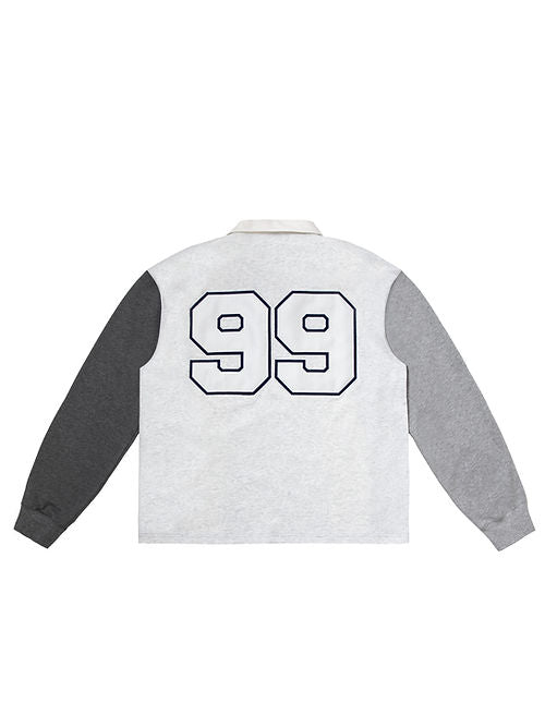 Patchwork Polo L/S - Heather Grey
