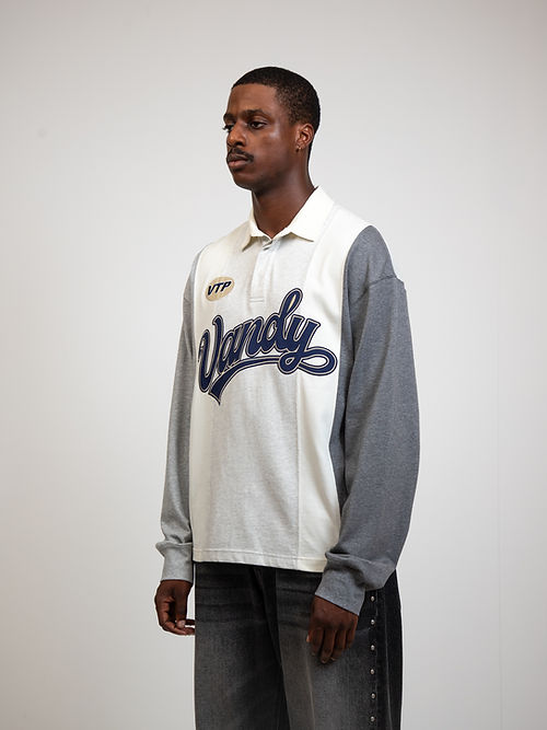 Patchwork Polo L/S - Heather Grey