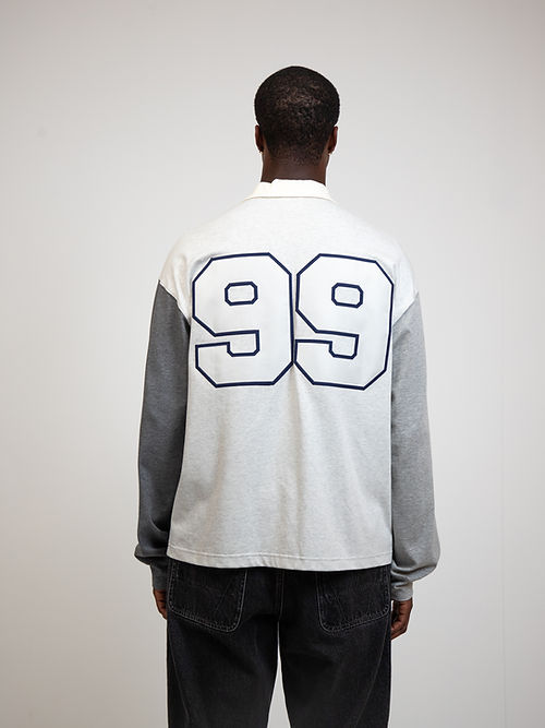 Patchwork Polo L/S - Heather Grey