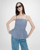 Peplum bustier square-neck top marine Valo