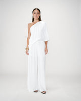 Pleated wide-leg pants with adjustable waist ivoire Wonka