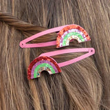 Glitter hair clips (set of 2) - Rainbow