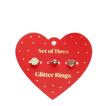 Glitter rings (set of 3) - Heart & flower