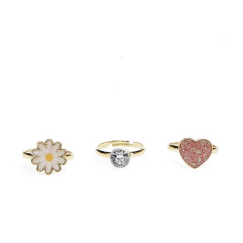 Glitter rings (set of 3) - Heart & flower