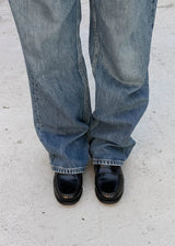 Rivet Black Leather Loafers 
