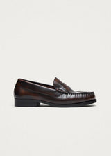 Rivet Vintage Effect Coffee Brown Leather Loafers 