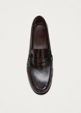 Rivet Vintage Effect Coffee Brown Leather Loafers 