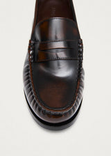 Rivet Vintage Effect Coffee Brown Leather Loafers 