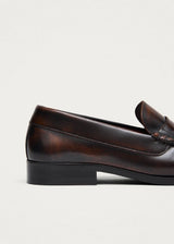 Rivet Vintage Effect Coffee Brown Leather Loafers 