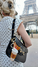 SOLAR ECLIPSE HAND PAINTED COFFEE CUP BAG CHARM KEYCHAIN