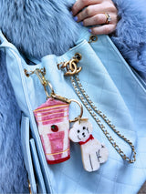 SOLAR ECLIPSE HAND PAINTED WHITE DOODLE PUPPY BAG CHARM KEYCHAIN