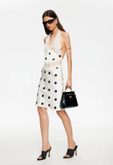 SOLANA MIDI DRESS - CREAM POLKA
