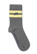 SPORTY CALF SOCKS - GREY MARL/ BUTTER STRIPE