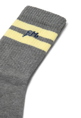 SPORTY CALF SOCKS - GREY MARL/ BUTTER STRIPE