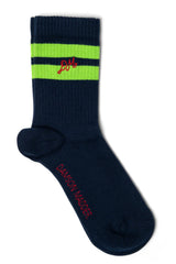 SPORTY CALF SOCKS - NAVY/LIME STRIPE
