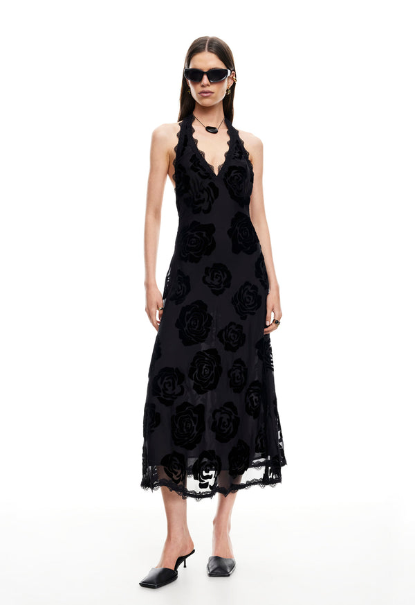 STARS ALIGN MIDI DRESS - BURNT NOIR ROSE