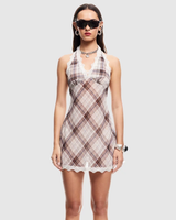 STARS ALIGN MINI DRESS - TAN PLAID