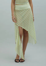 STRIPED MESH ASYMMETRIC SKIRT - BUTTER