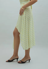 STRIPED MESH ASYMMETRIC SKIRT - BUTTER