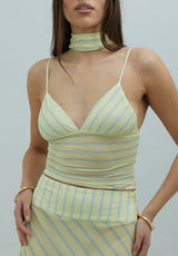 STRIPED MESH CAMI TOP - BUTTER
