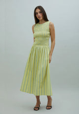 STRIPED RUCHED DRESS - BUTTER