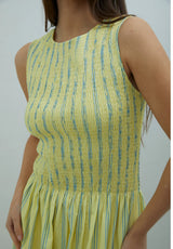 STRIPED RUCHED DRESS - BUTTER