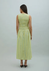 STRIPED RUCHED DRESS - BUTTER