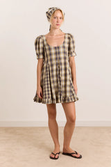 Sabina Mini Godet Dress - Cardamon Check