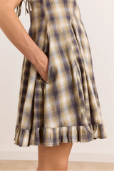 Sabina Mini Godet Dress - Cardamon Check