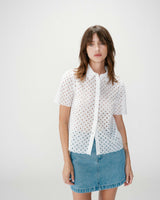 Short sleeve lace shirt white Waverine