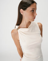 Sleeveless asymmetric draped top ecru Wagner
