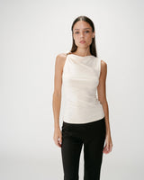 Sleeveless asymmetric draped top ecru Wagner