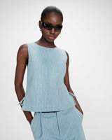 Sleeveless crew neck striped denim top stripedblue Vendome