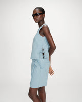 Sleeveless crew neck striped denim top stripedblue Vendome