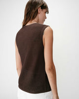 Sleeveless open-knit V-neck cardigan chocolat Wayne