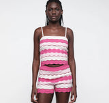 Soft Knit Textured Shorts - Raspberry Stripe