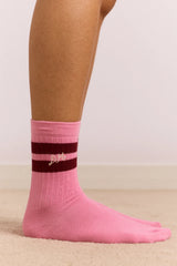 Sporty Calf Length Socks - Pink/Burg