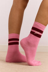 Sporty Calf Length Socks - Pink/Burg