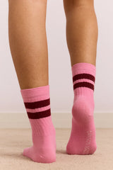 Sporty Calf Length Socks - Pink/Burg