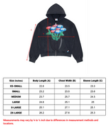 Spray Flower Zip Up Hoodie - Black