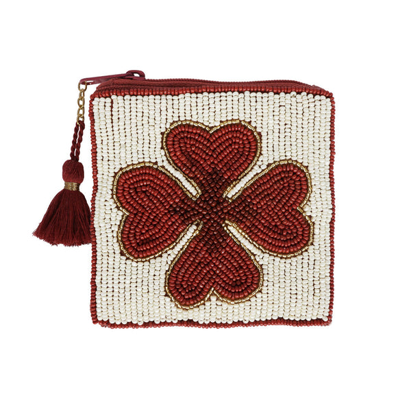 Square Wallet Lucky Clover Burgundy
