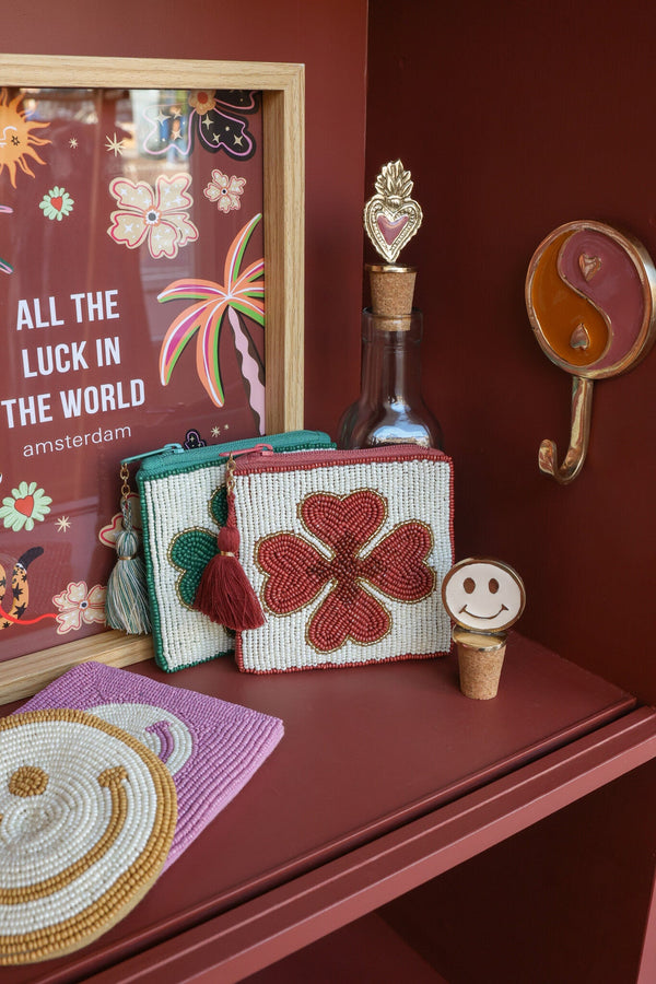 Square Wallet Lucky Clover Burgundy