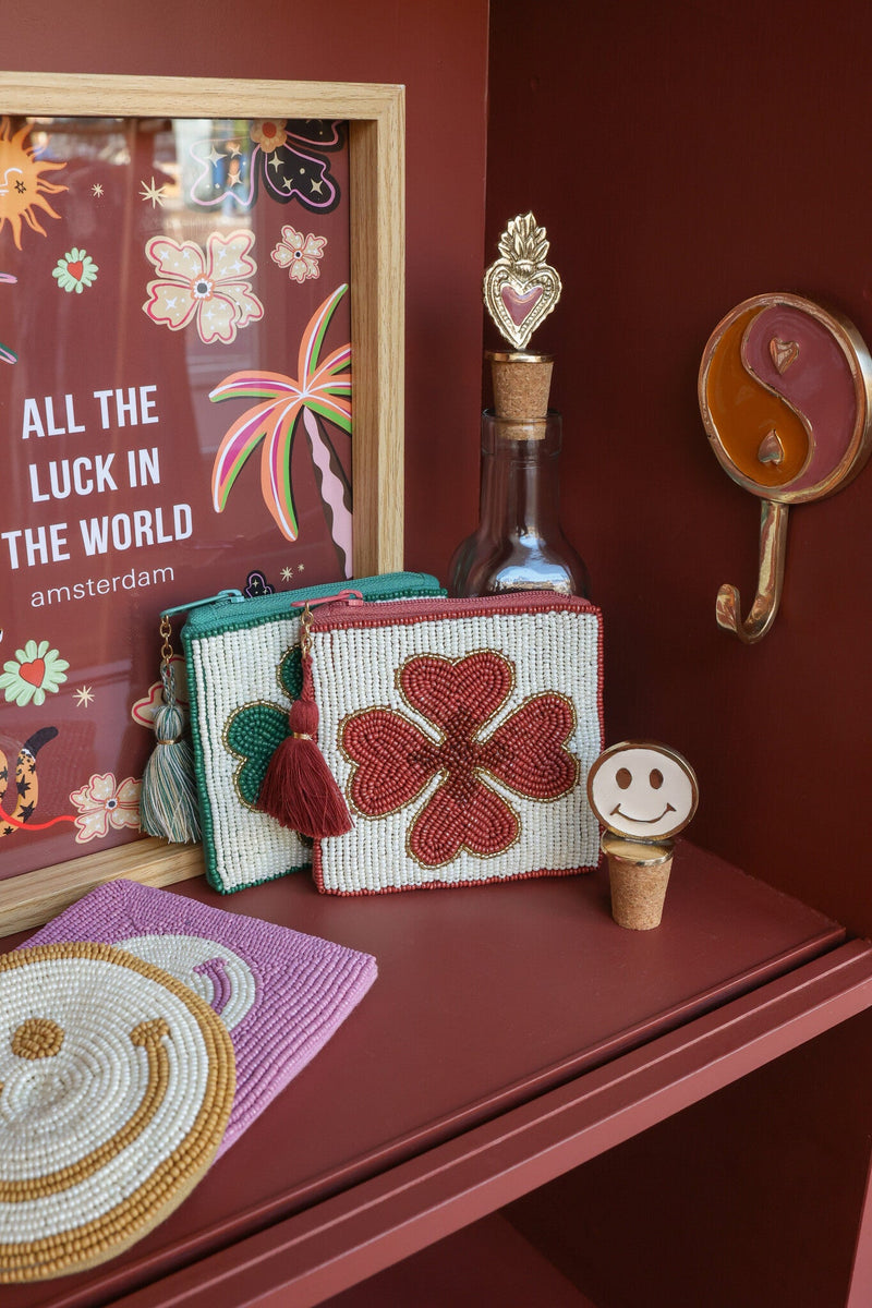 Square Wallet Lucky Clover Burgundy