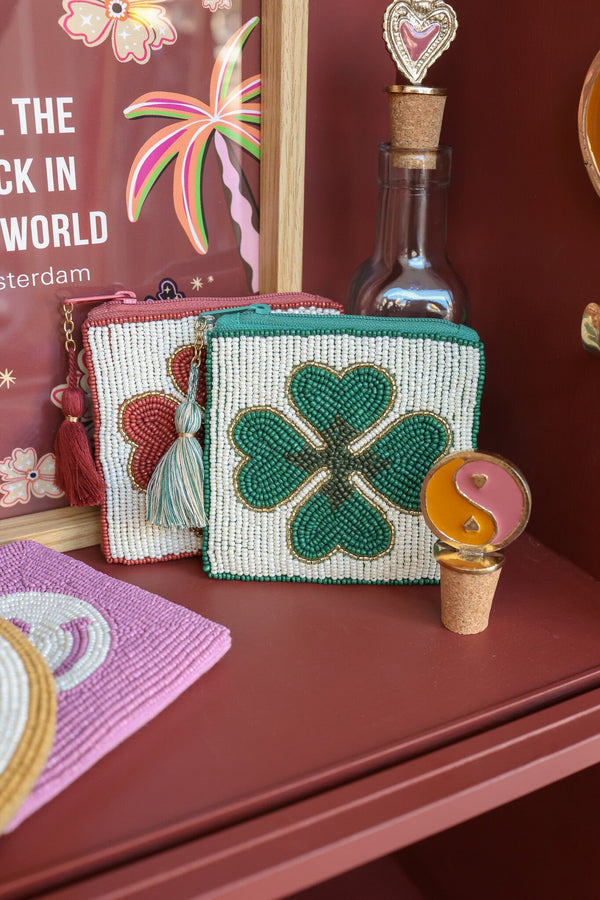 Square Wallet Lucky Clover Green