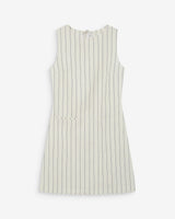 
Straight short striped linen dress with tie-back white Vea